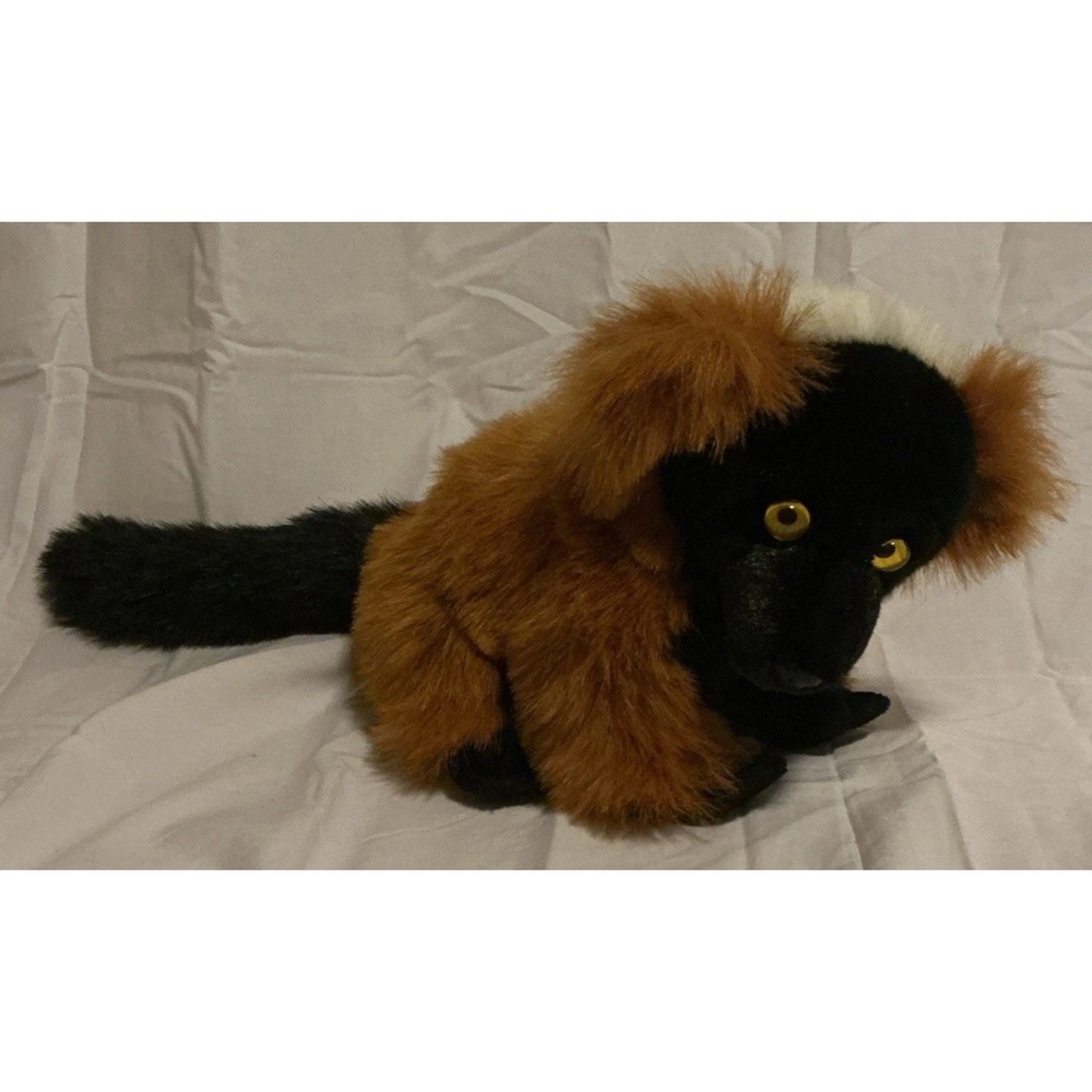 Aurora World Lemur Stuffie Plush Black & Brown Red 8" X 16"